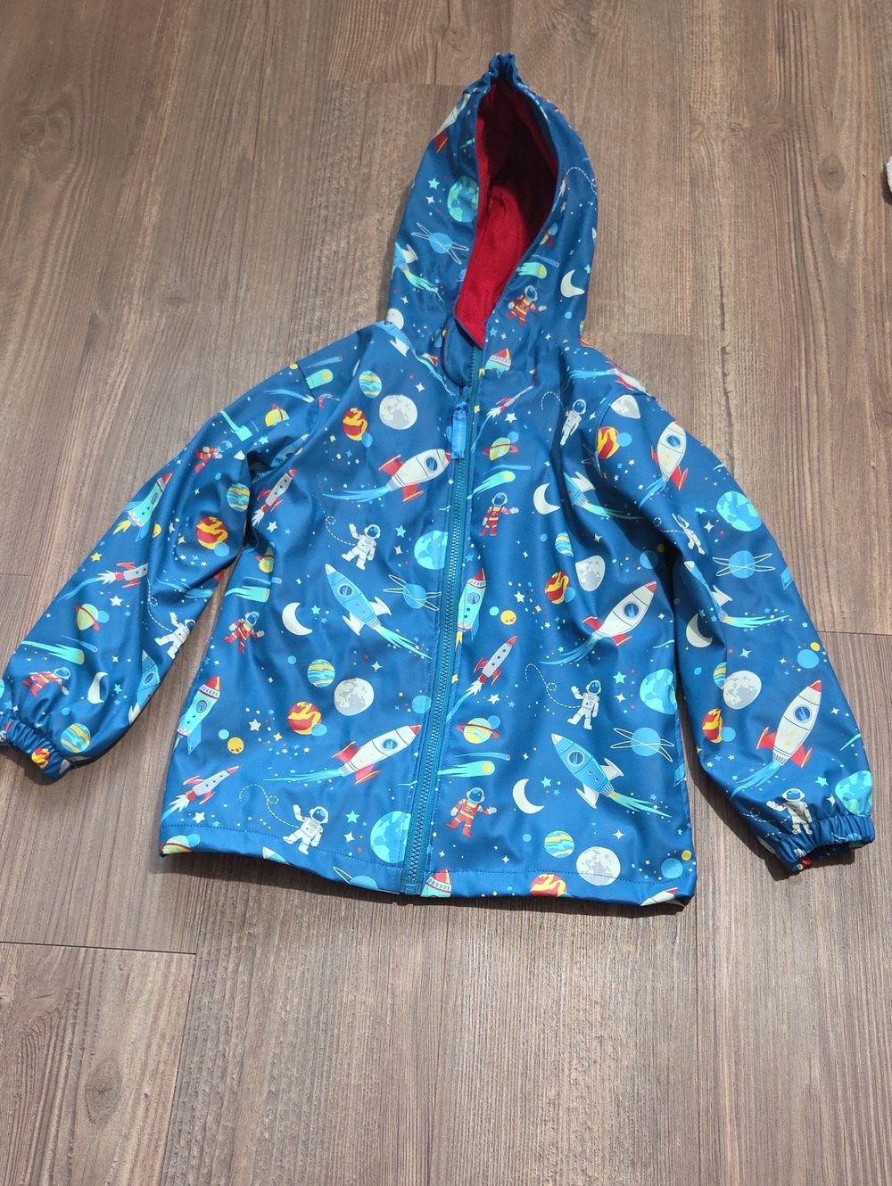 Kids Space-Print Blue Hooded Rain Jacket